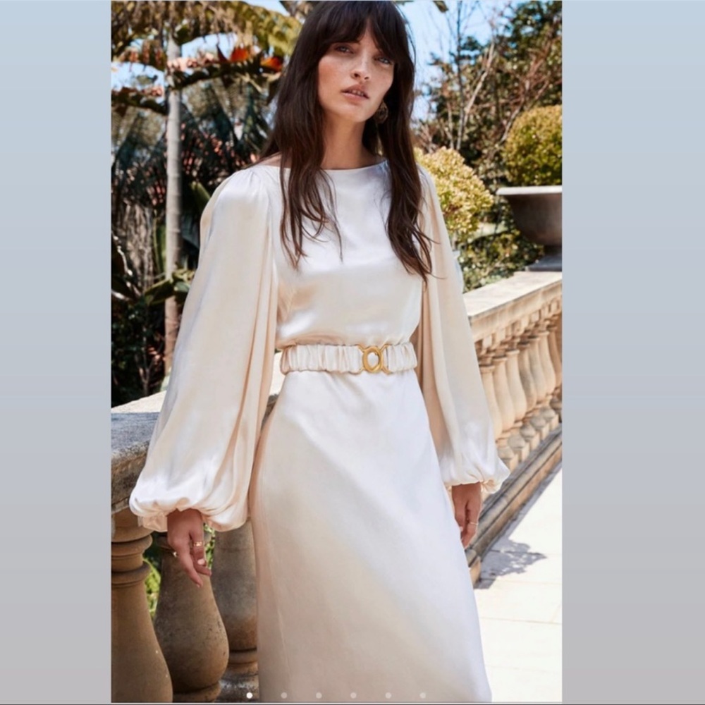 LA LUNE BALLOON SLEEVE MIDI DRESS WITH BELT - CREAM SHONA JOY USA size 2